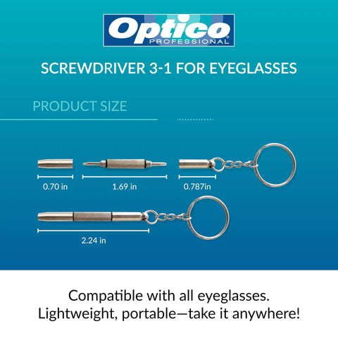 3-In-1 Eyeglass And Watch Repair Kit With Mini Screwdriver Set For On The Go with keychain shown in parts and assembled