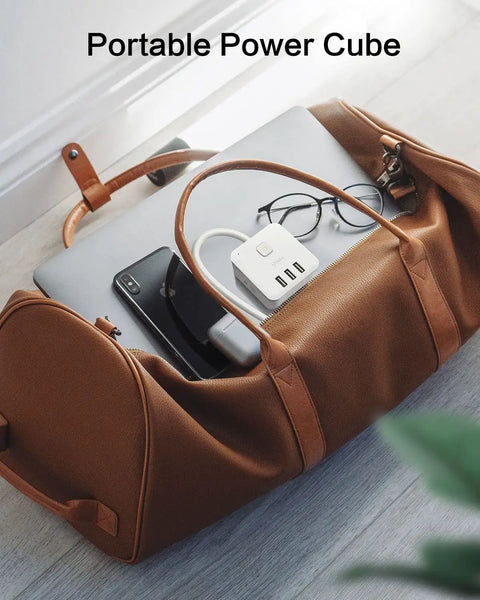 Ultra Compact Six Outlet Surge Protector With Three AC Outlets And Three USB Ports in travel bag