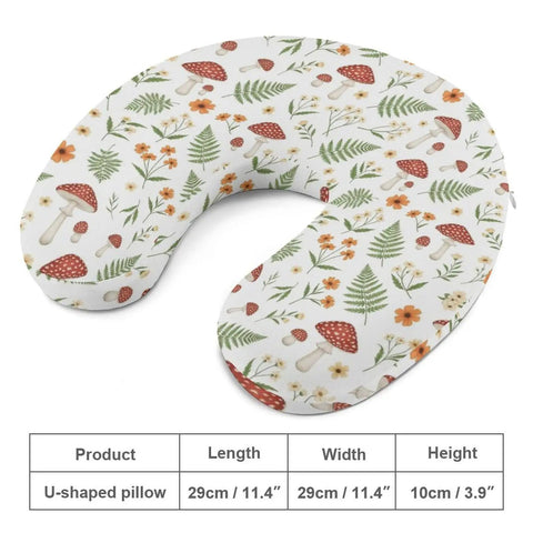 Women Travel Neck Pillow Comfy And Supportive, Multi Function Napping Pillow with botanical mushroom fern design