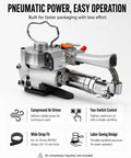 Heavy Duty Pneumatic Strapping Tool With 3500N Tension For Pet And Pp Bands, showing air-driven mechanism and controls for packaging.