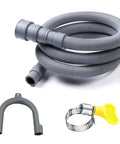 Image of Six Feet Universal Washing Machine Drain Hose Kit With Flexible Corrugated Extension For Dishwashers Includes Two Clamps One Adapter And U Bend Holder For Easy Leak Free Connections.