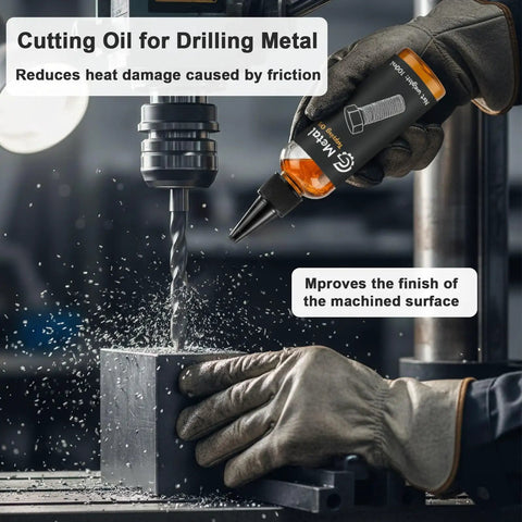 Gloved hand applying 200Ml Metal Drilling Cutting Oil Lubricant That Slashes Friction Absorbs Heat Prevents Thermal Deformation