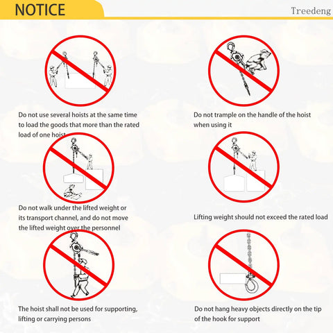 Safety instructions for using Tiny But Mighty Chain Hoist One Quarter Ton 550 Lbs Capacity Five Foot Lift Come Along With G80 Chain