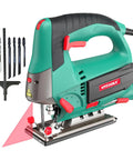 Jig Saw With 800W Pure Copper Motor 6 Speed Settings From 800 To 3000 SPM 4 Orbital Settings Bevel Up To 45 Degrees Laser Guide Includes 6 Blades