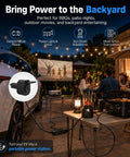 Essential Badass NACS V2L Adapter Turns Electric Rides Into Mobile Power Hubs, powering outdoor movie and kitchen appliances.