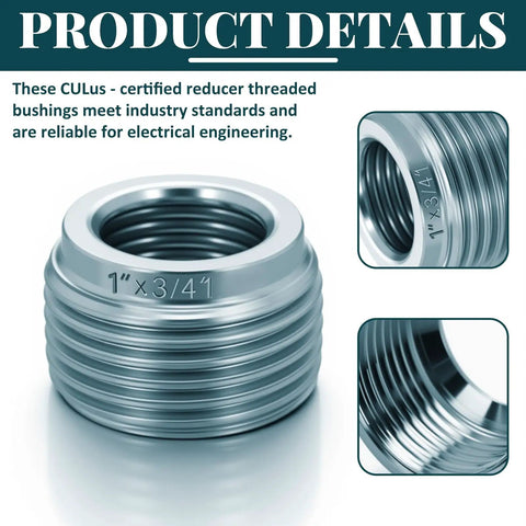 25 Pack Reducer Threaded Bushings Three Quarters Inch To One Half Inch Galvanized Steel For Electrical Conduit Connections cULus Certified