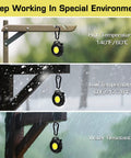 COB Keychain Light 2 Pack Ultra Compact USB C Rechargeable Carabiner Flashlight With Hat Clip EDC Magnetic 3 Modes Work Light shown in different weather conditions, including high temperature, low temperature, and water resistance.