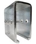 Beefy Beam Channel Trolley Track Hanger And Joiner Connector Bracket in zinc-plated steel, showing side angle for 1-5/8 inch strut channel.