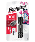 Product packaging for 300-lumen Heavy Duty Tactical LED Flashlight for EDC, Camping and Emergencies, including CR123 battery.