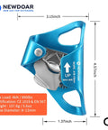 Illustration of Lightweight Rock Climbing Chest Ascender for Vertical Rope Climbing, CE Certified Rope Clamp with specs