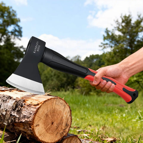 Rugged 15 Inch Camping Axe For Kindling And Wood Chopping With Forged 45 Carbon Steel Head, rust resistant, non-slip grip