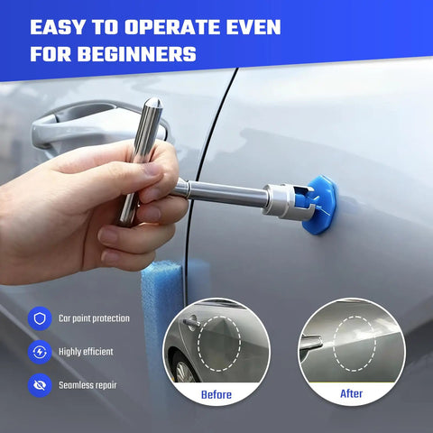 Paintless Car Dent Repair Kit With Portable Dent Puller Tools 28 Piece Dent Removal Set For Car Doors Hail Damage And Refrigerator Dents No Drilling Safe On Paint Easy DIY Body Fix, blue tab on car door