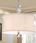Chrome And Crystal 16 Inch Pendant Light With White Linen Shade For Dining Room And Living Room Dope Modern Glam Ceiling Fixture ETL Listed Requires Three 60 Watt Bulbs Not Included showing elegant style