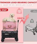 Ultra Light Folding Wagon On Wheels For Easy Grocery Runs And Outdoor Adventures, 11 Lb Portable Utility Cart showcasing load capacity with luggage and dog