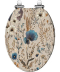 Decorative Elongated Toilet Seat for Bathroom with floral design, 14.5" x 18.5" size, clear material and chrome hinges.