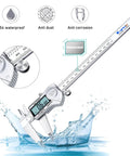 Digital Caliper 8 Inch Stainless Steel Tool Built To Last With IP54 Splash Proof Protection displaying large LCD screen in water