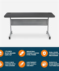 Front view of Pro Grade Nesting Flip Top Training Table With Blow Molded 1.75 Inch Thick Surface, Steel Frame, Heavy Duty Industrial Build, 24 By 60 Inch Charcoal Slate Top for Classrooms, Labs, and Training Rooms.