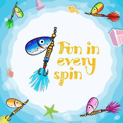 Colorful DIY Spinner Lure Kit For Bass Fishing With Inline Spinner Baits, 228-Piece Pack, featuring vibrant designs and feathers.