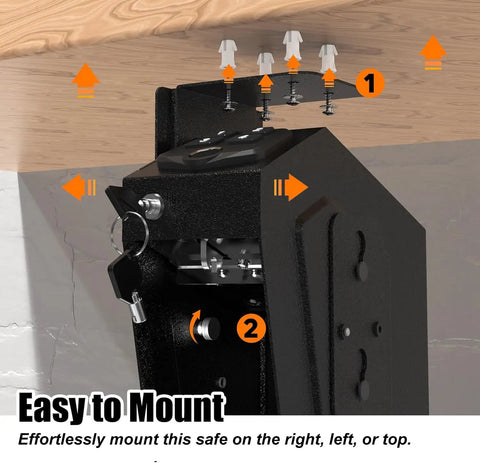 Heavy Duty Biometric Pistol Safe Featuring Quick Grab Drop Down Access Slick Wall Mount Design Solid Steel Build detailed mounting instructions.