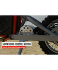 Side view of the MX500 Dirt Rocket Electric Ride On Bike For Teens Ages 14 And Up 36V Battery Top Speed 15 MPH