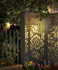 Outdoor Hanging Solar Lantern Lights No Wiring Needed, Waterproof Metal Moroccan Style Garden Decor casting shadow on wall