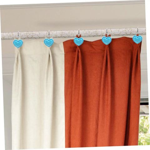 Heart Pendant Shower Curtain Hooks 12 Piece Set Retro Resin Rod Hangers With Easy Glide For Hanging Shower Curtains, blue hearts