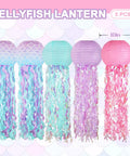 Colorful Jellyfish Paper Lanterns Set Of 6 In Pink Purple And Blue Hanging Lanterns For Mermaid Theme Under The Sea Ocean Birthday Party Decor Totally Vibrant Ocean Life Party Lighting And Backdrop Accents, showing five jellyfish-shaped paper lanterns in various colors