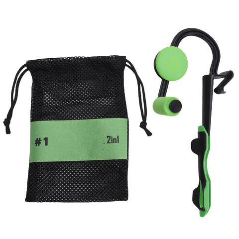 Golf Swing Trainer Wrist Aid For Instant Feel And Form with green accents and black mesh carry bag