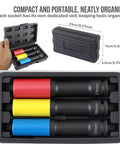 3-Piece 1/2-Inch Drive Deep Impact Socket Kit With 17 19 And 21mm Hex Bits For Auto Repair That Keeps You Moving Fast In The Shop Or On The Road Without Breaking The Bank., compact case with 17 19 21mm sockets