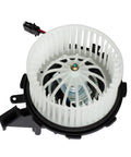 Slick HVAC Heater Blower Motor Assembly With Integrated Fan Cage For Audi A4 A5 Q5 Quattro 2009 To 2016, top view showing fan and connector.