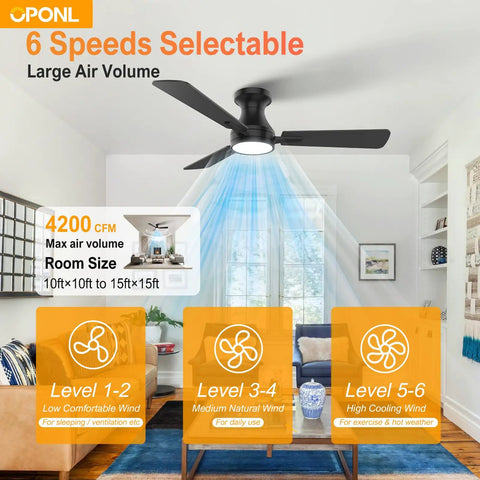 42 Inch Black Ceiling Fan With Light And Remote Control Noiseless Reversible Motor in a Living Room Setting