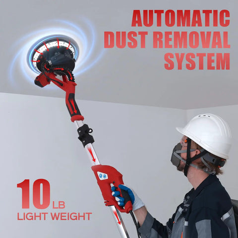 Heavy Duty Drywall Sander For Knocking Off Popcorn Ceilings Fast With 8 Amp Motor And Slick Retractable Pole complete with dust catcher.