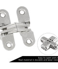 Hidden Gate Hinge Set For Cabinets 1-3/4 Inch Invisible Hinge With Concealed Barrel 180 Degree Opening, zinc alloy, close-up.