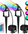 RGBW LED Color Changing Landscape Lights With Remote, 15W Outdoor Waterproof Spotlights for Lawn Pathway Garden Patio, 2-pack