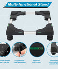 Universal Mobile Base Dolly With Four Double Wheel Casters For Mini Fridges Refrigerators Washers And Dryers Heavy Duty Stand Platform On Casters For Easy Under Counter Fit And Smooth Rolling, showing details of the lock mechanism and leveler.