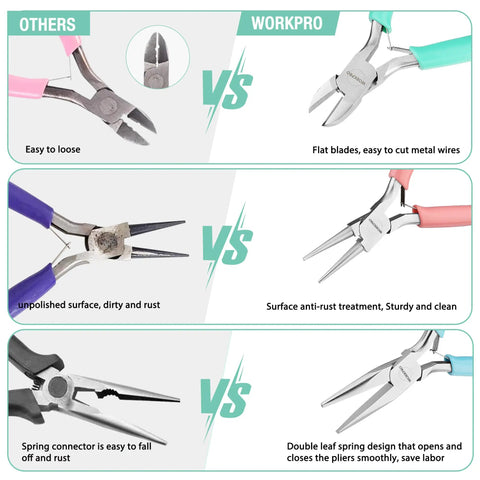 Comparison of Jewelry Pliers Set 3 Pack with mini needle nose, chain nose, and round nose pliers vs. standard options for quality.
