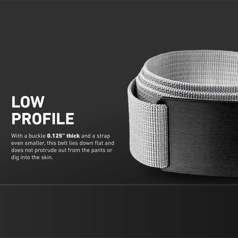 Close-up of Heavy Duty Tactical Nylon Belt with Aluminum Buckle for Men and Women showing low profile design, Medium 32-34 Titanium