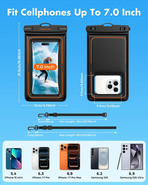 Floating Waterproof Phone Pouch 2 Pack IPX8 Dry Bag Case For Beach Kayak Cruise And Travel Essentials Waterproof Pouch dimensions.