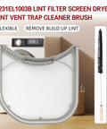 Dryer Lint Filter With Felt Seal for LG and Kenmore, model 5231EL1003B, with vent trap cleaner brush in laundry setting.