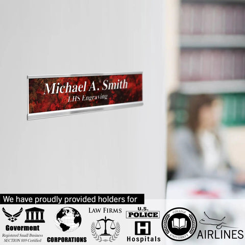 Custom Engraved Brushed Brass Office Door Name Plate And Personalized Desk Sign featuring Michael A. Smith text.