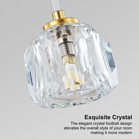 Close-up of IPEDWO 2-Light Modern Gold Pendant Lights,Light Fixture for Kitchen Island with crystal shade design.