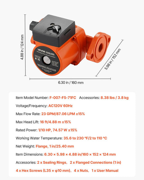 Hardcore Cast Iron Circulator Pump Moving 23 Gpm Through Home Plumbing Systems with dimensions 6.30 x 5.98 x 4.88 inches.