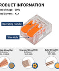 50 Pack Compact Inline Wire Connectors Kit With No Fuss Push In Splice Nuts, 2 Port Design For 24-10 AWG Wiring, product diagram