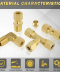Brass compression fittings kit, 38 pieces, includes 1/4 in OD tees, elbows, straight couplings, and adapters