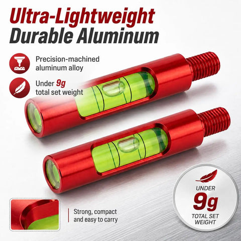 Plug And Play Berger Hole Archery Level Two Pack Slick Aluminum Aligner with green bubble level, ultra-lightweight durable aluminum