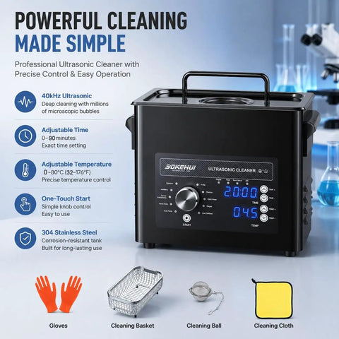 3L Ultrasonic Cleaner With Digital Heater Timer And Knob Control For Jewels Tools Parts. 40Khz Deep Cleaning Tech Removes Grime From Carburetors Nozzles. Degassing Mode For Thorough Washes Using Neutral Detergent And Warm Water. Reliable Home Or Shop