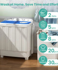 No Sweat Twin Tub Portable Washing Machine With 28 Pounds Capacity Featuring Eighteen Pound Wash Bowl And Ten Pound Spin Cylinder Compact Top Load Setup for laundry with various clothes.
