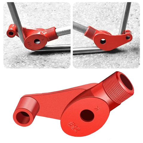 Top Rated Heavy Duty Wire Pipe Bender With 90 To 180 Degree Manual Tube Bending Machine showing red bender with pipe fittings.