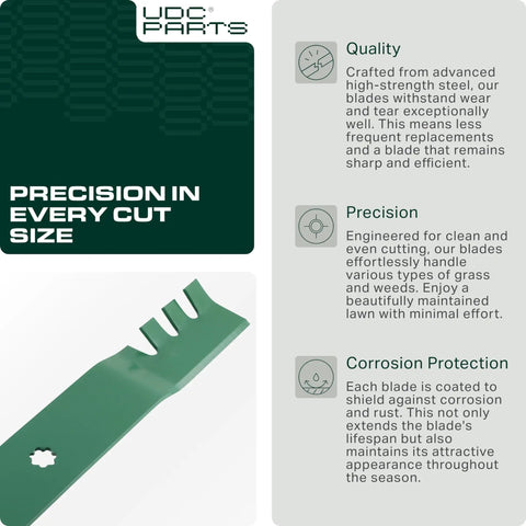 42 Inch Mulching Mower Blades Replacement Set 2 Pack For 42 Inch Deck Lawn Tractors And Gators Compatible With D105 D110 D130 S100 E100 E110 E120 E130 Z225 LA105 LA115 LA135 S120 S130 D100 D125 AM141033 GX22151 GY20850 displayed with quality, precision, and corrosion protection features.
