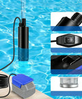Heavy Duty Tough As Nails Cordless Submersible Sump Pump With 500 Gph Flow and 16 Foot Head draining water from a pool.